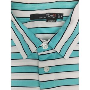 MENS RALPH LAUREN RLX WHITE TEAL STRIPE POLO SHIRT STRIPED SIZE Medium GOLF 🏆